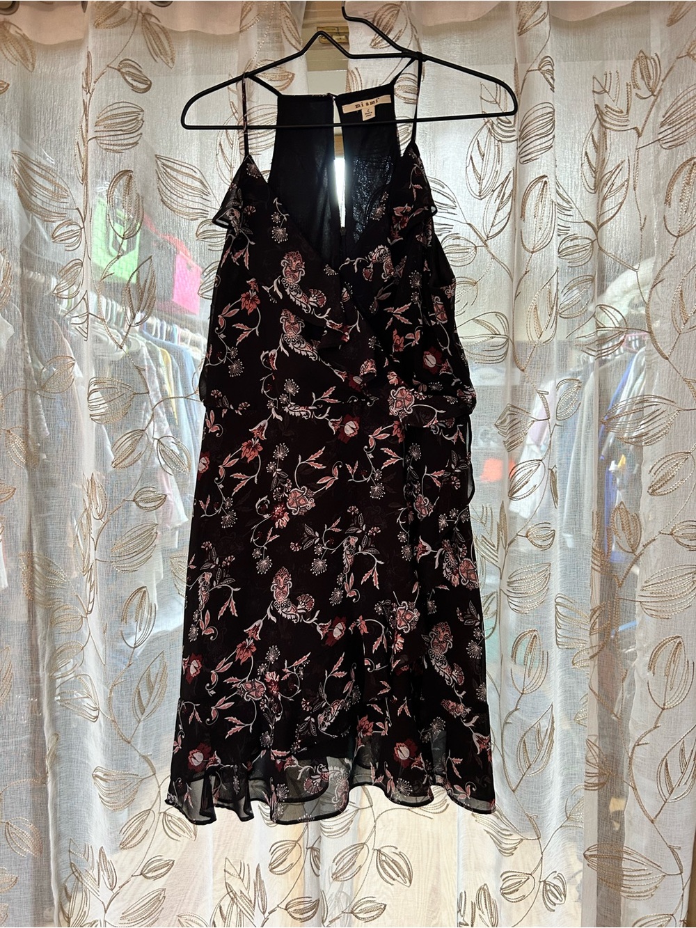 miami Black Dress with Pink and Cream Floral Print